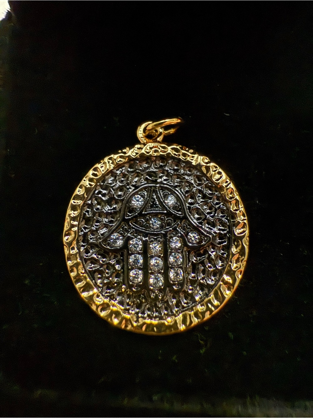 Adina Eden Gold-Tone Hamsa Hand Pendant with Clear Crystals